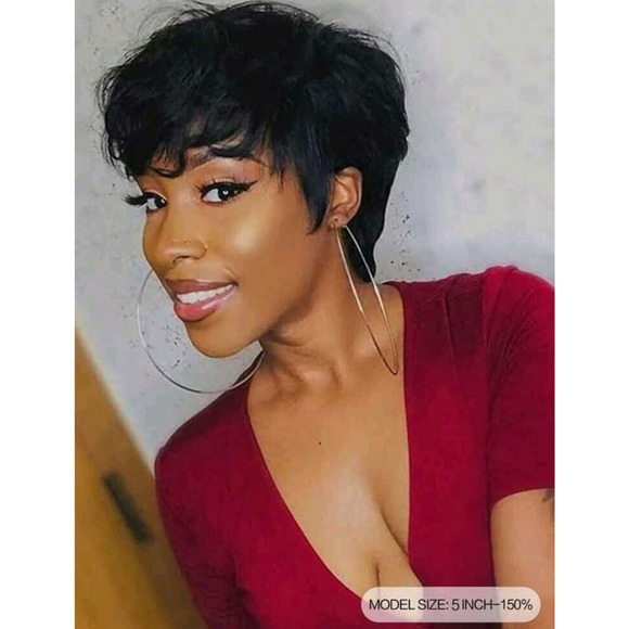 Short Pixie Cut Human Hair Wig with Bangs - Picture 1 of 5